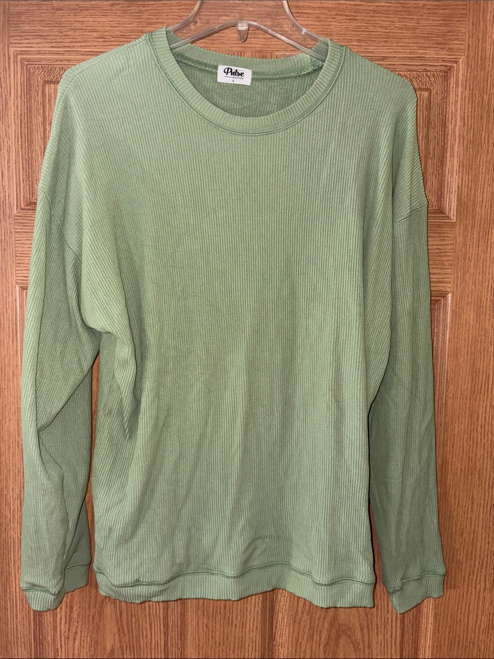 Pulse Light Green Ribbed Long-Sleeve Sweatshirt